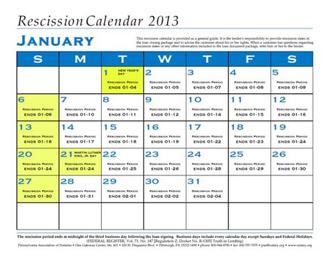 Recission Calendar