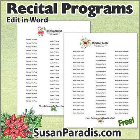 Recital Program Templates to Personalize Susan Paradis Piano Teaching