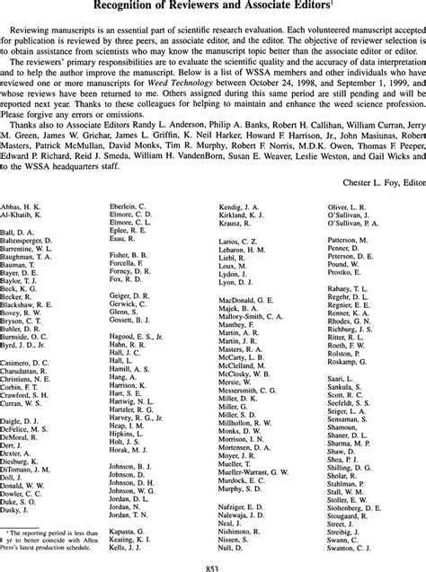 Recognition Of Reviewers And Associate Editors Weed Technology Cambridge Core
