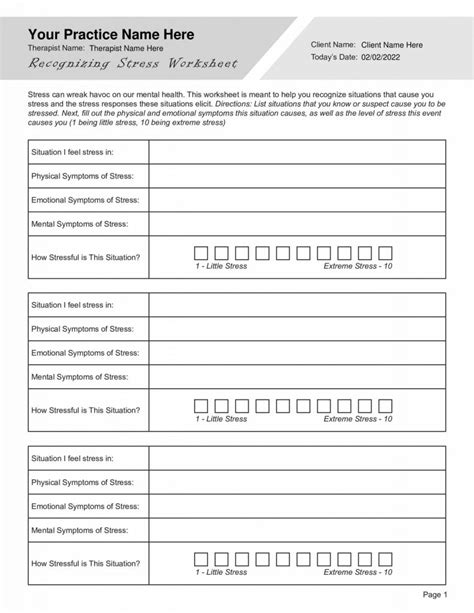 Recognizing Stress Worksheet PDF