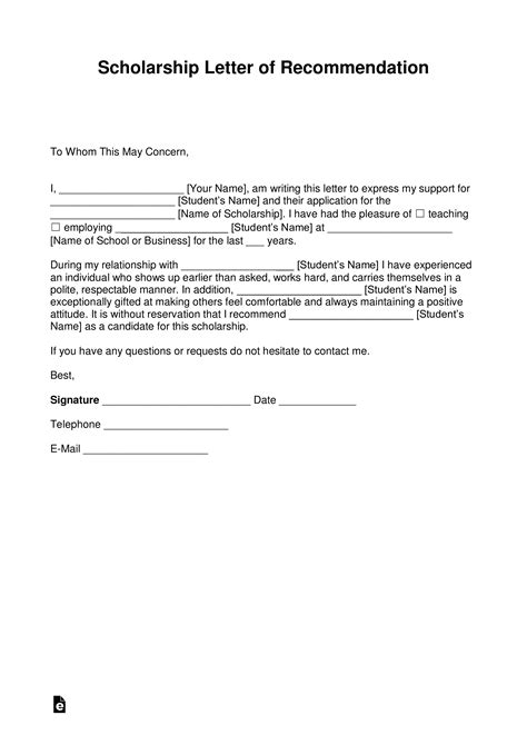 Recommendation Letter for Scholarship Template – with Samples …