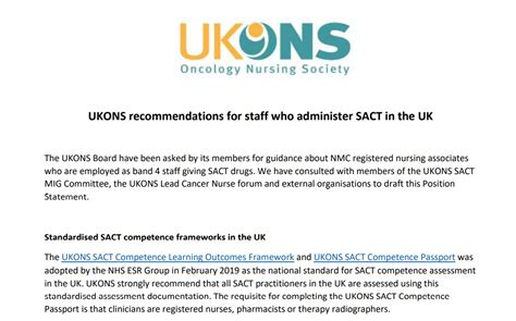 Recommendations for staff who administer SACT in the UK