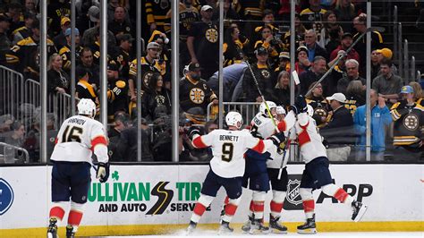 Record-setting Boston Bruins eliminated from playoffs in first round, losing to Florida Panthers 4-3 in OT in Game 7.