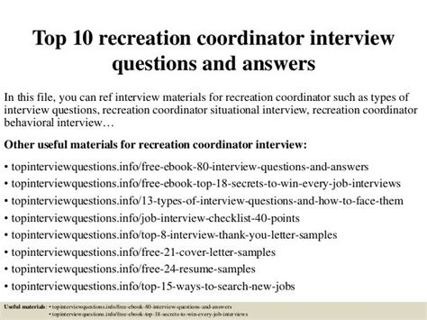 Recreation Program Coordinator Interview Questions