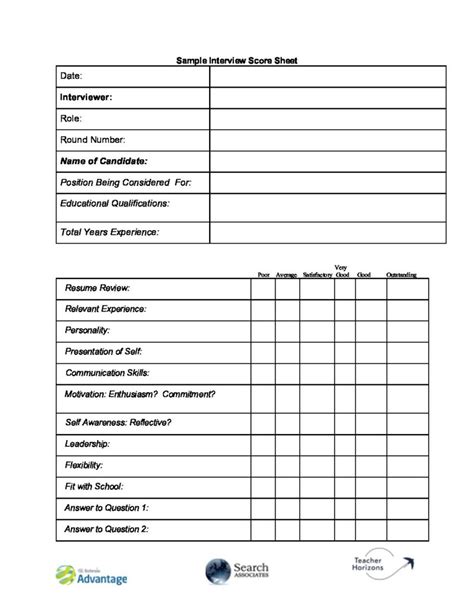 Recruiting in a Changing World Sample Interview Score Sheet AISA