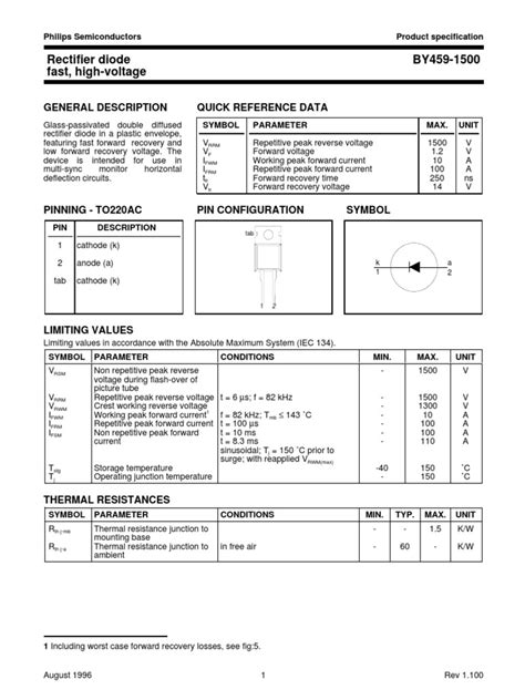 Rectifier diode BY459-1500 fast, high-voltage - RS Components