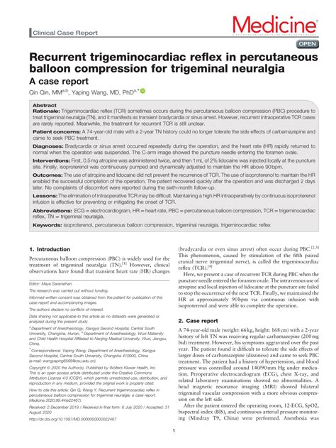 Recurrent trigeminocardiac reflex in percutaneous balloon …