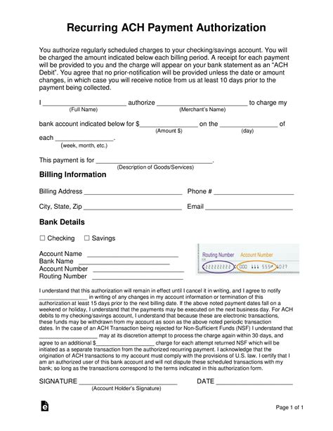 Recurring Payment Authorization Form Free Authorization Forms