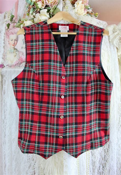 Red Black Plaid Vest - Etsy