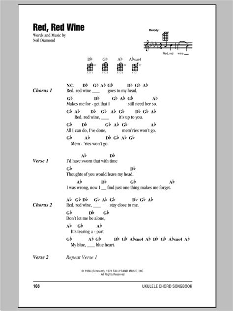 Red Red Wine chords with lyrics by Neil Diamond for guitar and ukulele …