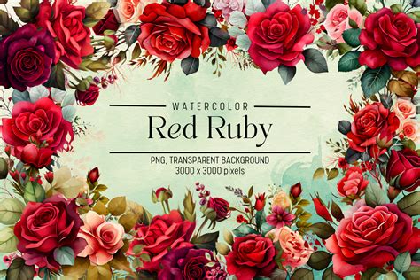 Red Ruby Flowers Watercolor Clipart - Creative Fabrica