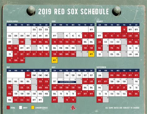 Red Sox Schedule Printable