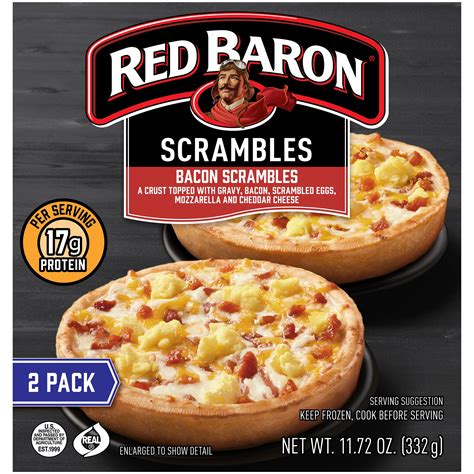 Red baron breakfast pizza. Red Baron has been a popular brand of frozen pizza for decades, but some customers have noticed that their breakfast pizzas are no longer on store shelves. The web page explains the history, reasons, and reactions of this product line, as well as the lack of official confirmation from Red Baron. See more 