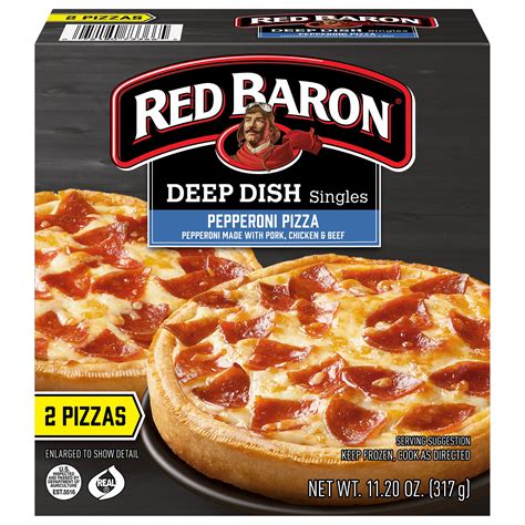 Red baron frozen pizza. RED BARON Classic Crust Four Meat Pizza - One bite into our four meat pizza and you know this will be a moment to remember. Savor the mouthwatering taste of zesty tomato sauce, 100% real cheese and hearty toppings of sausage, pepperoni, hamburger and smoked ham, all piled on top of our Classic Crust that's not too … 