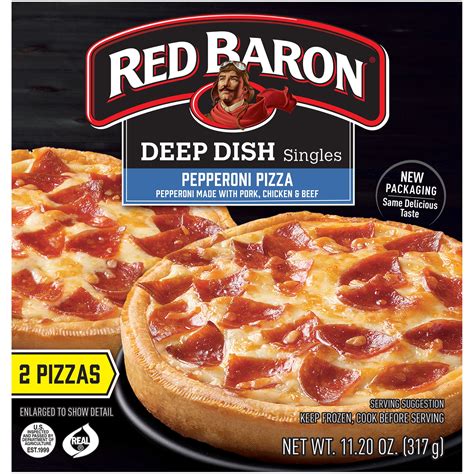 Red baron pizza. That means that half a pizza — which is the obvious serving size — will have 640 calories and 1,420 mg of sodium. The Red Baron Brick Oven Crust Cheese-Trio Pizza might not be a gourmet pie, but it’s absolutely loaded with flavor. The crust is amazing, the sauce is great, and the cheese is… well, passable. But still, as a budget-priced ... 