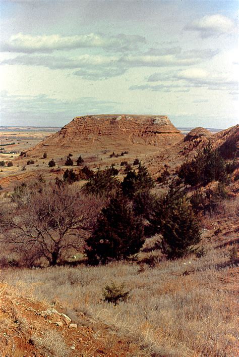 The Red Hills, also known as the Gyp or Gypsum Hills, are located mostly in Clark, Comanche, and Barber counties in southern and central Kansas. These hills gather their name from the red tint they have. The red color comes from oxidated iron within the soil. The area is also known for its large gypsum deposits.. 