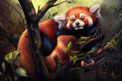 Red Pandas are mammals that appear in The Lion Guard universe. Red pandas have long reddish-brown fur, blackish fur on their undersides, and a light face with white markings similar to those on a raccoon, and each red panda has individual markings. This reddish coat and the white markings give them great camouflage amongst the red moss and white lichen that covers the tree trunks of the bamboo ... . 