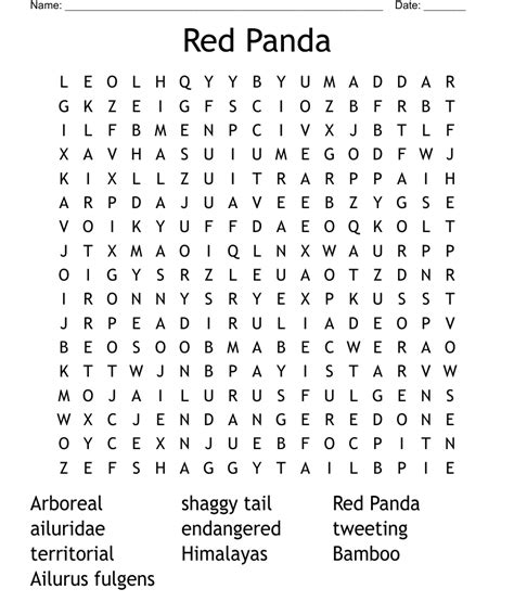 Red pandas Word Search WordMint