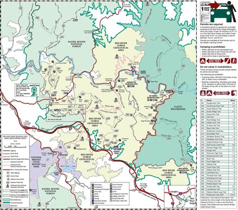 Red river gorge kentucky map. Available for purchase are maps and passes. Directions: From I-64, take exit 98 to the Bert T. Combs Mountain Parkway. From the parkway, take exit 33 (Slade) and turn left onto KY 11. To access Gladie through Nada Tunnel, turn left onto KY 15 and travel 1.5 miles west to KY 77. Follow 77 to KY 715 and turn right. 