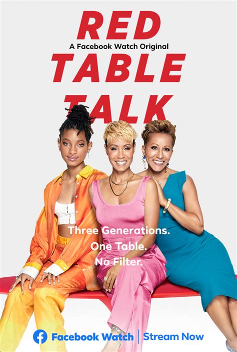 Red table talk. Jul 11, 2020 · “Red Table Talk” debuted in May 2018 and has aired 62 episodes over three seasons to date on Facebook Watch. The show has 9.2 million followers on Facebook, along with several discussion ... 