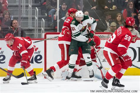 Red wings vs wild. Red Wings right wing Daniel Sprong, left, and Wild defenseman Brock Faber watch the puck during the third period of the Wings' 6-3 loss on Wednesday, Dec. 27, 2023, in St. Paul, Minnesota. 