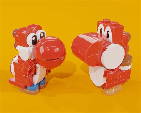 Red yoshi lego.  He has the abilities to flutter-jump, grasp objects with his...