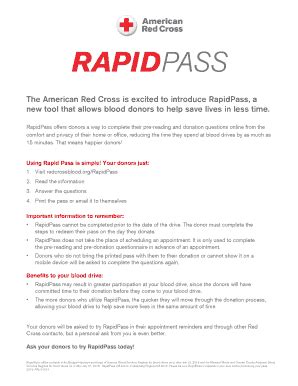 Redcross rapid pass. The American Red Cross Blood Donor App puts the power to save lives in the palm of your hand. Donating blood, platelets and AB Plasma is now easier than ever. Features: · Find local blood drives and donation centers quickly and easily. · Convenient, easy appointment scheduling and rescheduling. 