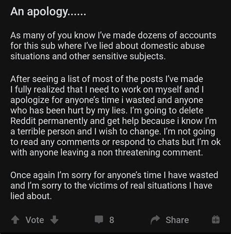 Reddit com aita. Because the narcissist is the one most willing to cause trouble when they don't get their way. Their victims (not being narcissists) are not likely to go to great lengths to cause problems for the family. So the way they suffer least is to put responsibility on the victim. 6. 