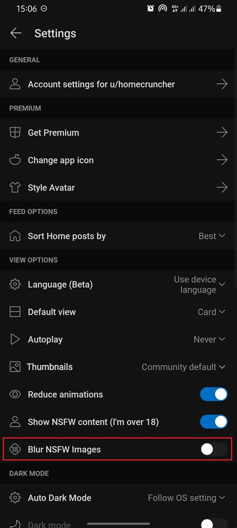 Posts on my home page appear blurred and I have to click to see. If I go into a specific NSFW subreddit, they appear fine. All options on reddit.com are correct and match my other account which does show NSFW content in home page. 