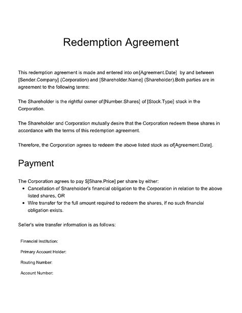 Redemption Agreement: Definition & Sample - ContractsCounsel