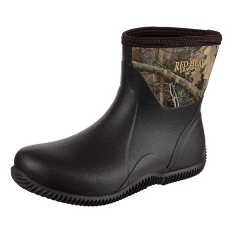 RedHead Mallard Low Waterproof Outdoor Boots for Men. 3.8. (99) Write a review. $54.99. Order by 4pm E.T. for Oct 20 delivery. Easy to slip on quickly, RedHead® Mallard Low Outdoor Boots for Men keep feet dry, warm, and protected around the yard, the farm, or the woods. Built around a naturally insulating 4mm neoprene rubber. . 