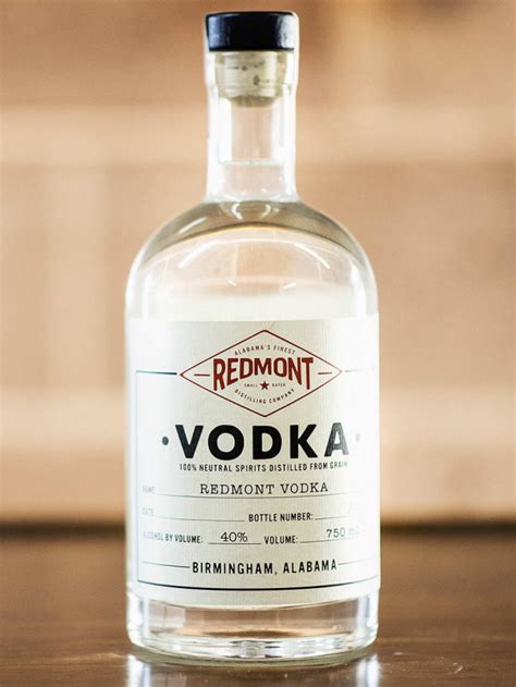 Redmont vodka. This vodka is made in the United States and is distilled from corn. It is named after the Redmont Hotel in Atlanta, Georgia. The vodka is distilled in a five-column distillation process, and then charcoal filtered. It is 80 proof and has a bright and spicy flavor. Redmont Vodka Tasting Notes. Nose: Full-bodied aroma. 