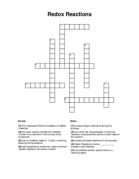 Redox Reactions Crossword
