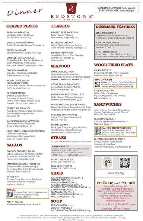 Redstone american grill menu. Spotted Redstone while driving by and decided to take a gamble. A good gamble it turned out to be. We came at a time when it wasn't super busy so the service was super quick. Menu consists of all the typical American foods you can think of. Started with some mock tails, but the descriptions sounded better than they tasted. Just ok. 