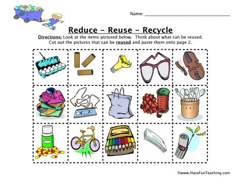Reduce, Reuse, Recycle Sorting Worksheet by Teach Simple