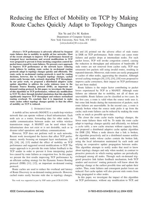 Reducing the effect of mobility on TCP by making route caches …