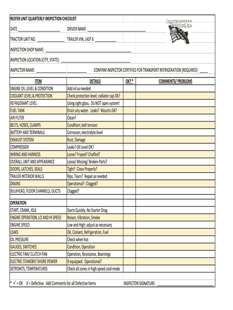 Reefer Unit Pm Checklist