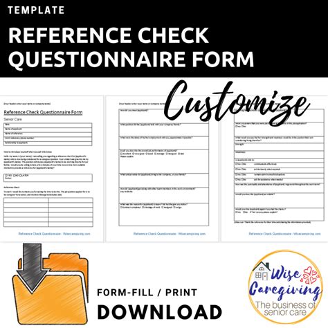 Reference Check Questionnaire Form Template Wise Caregiving