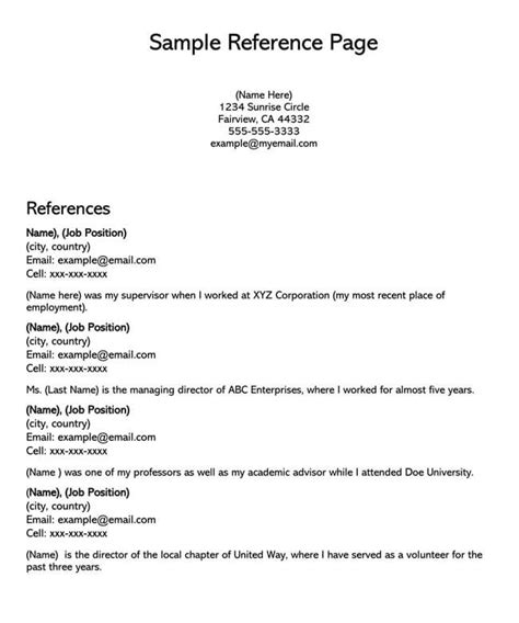 Reference Page Template Word Collection