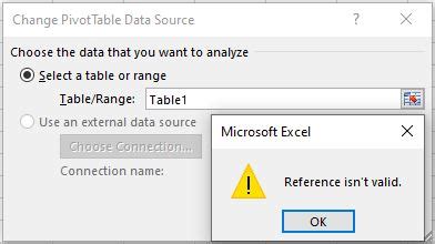 Reference is not valid excel