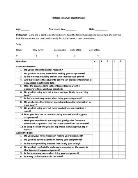 Reference survey questionnaire