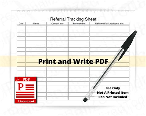 Referral Tracking Sheet Fillable and Print and Write PDF Files Etsy