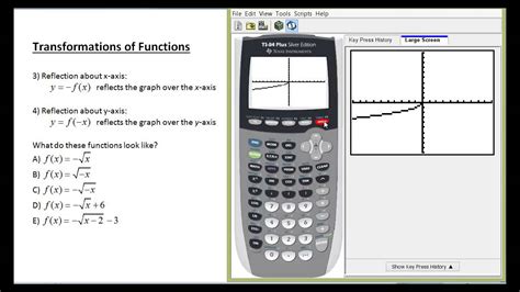 Reflect over x axis calculator. Basic Functions and Their Graphs. Transformation of Functions Section 1.6 Objectives Describe a transformed function given by an equation in words. Given a transformed common function, write the transformed function's equation. Vocabulary common function horizontal shift vertical shift vertical stretch/shrink reflect over the x-axis reflect ... 