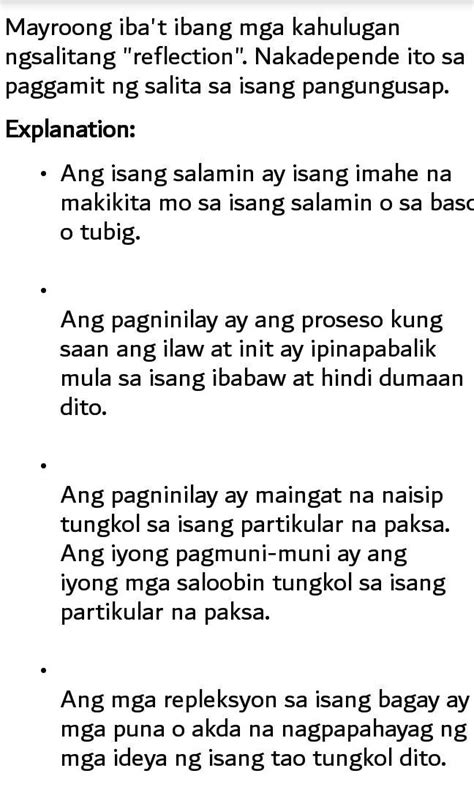 Reflection In Tagalog - QnA