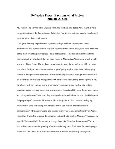 Reflection Paper: Environmental Project - Earth Ethics Institute