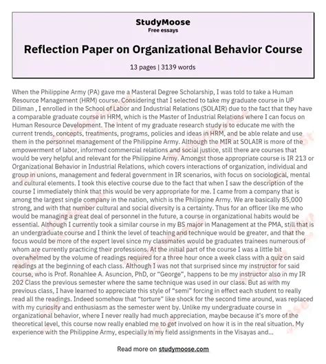 Reflection Paper on Organizational Behavior Course - StudyMoose