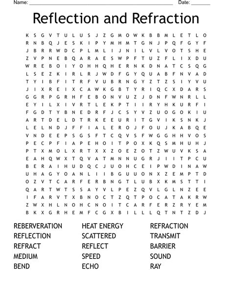 Reflection and Refraction Word Search WordMint