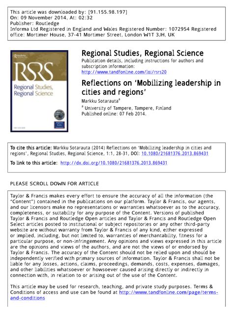 Reflections on ‘Mobilizing leadership in cities and regions’