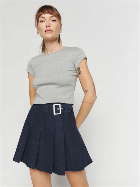 Reformation + Billie Pleated Denim Mini Skirt