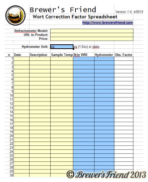 Refractometer calculator spreadsheet.  To find the correction factor on your o...